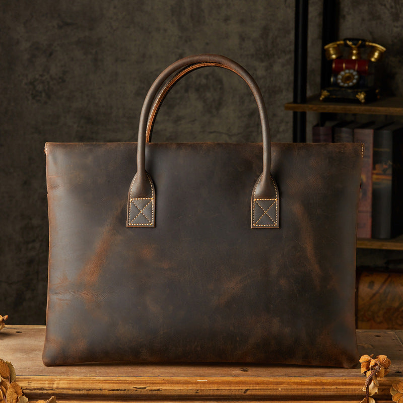 Men's handbag handbag handmade cowhide crazy horse business trip portable business casual men's briefcase thin computer bag