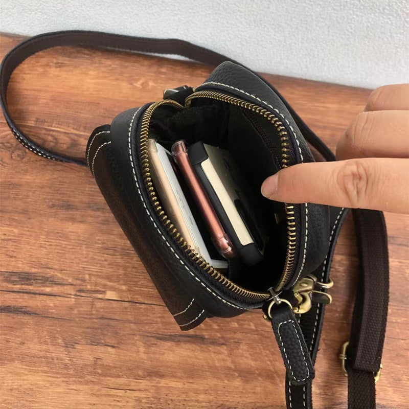 Men's Shoulder Bag Genuine Cowhide Leather Korean Fashion Simple Retro Smartphone Pouch Crossbody Bag for Men