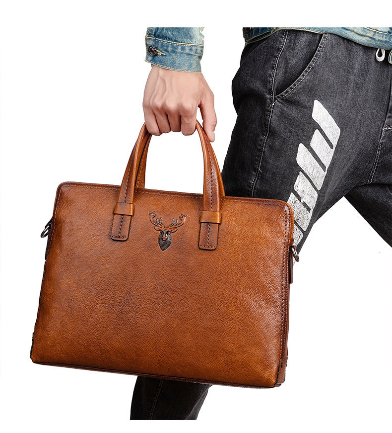 Men's Briefcase Genuine Cowhide Leather Simple Fashion Retro Casual Bag Computer Bag for Men