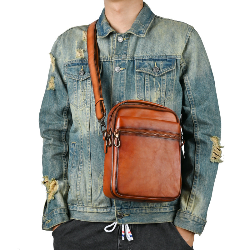 Men's Shoulder Bag Genuine Cowhide Leather Commuting Crossbody Bag for Men