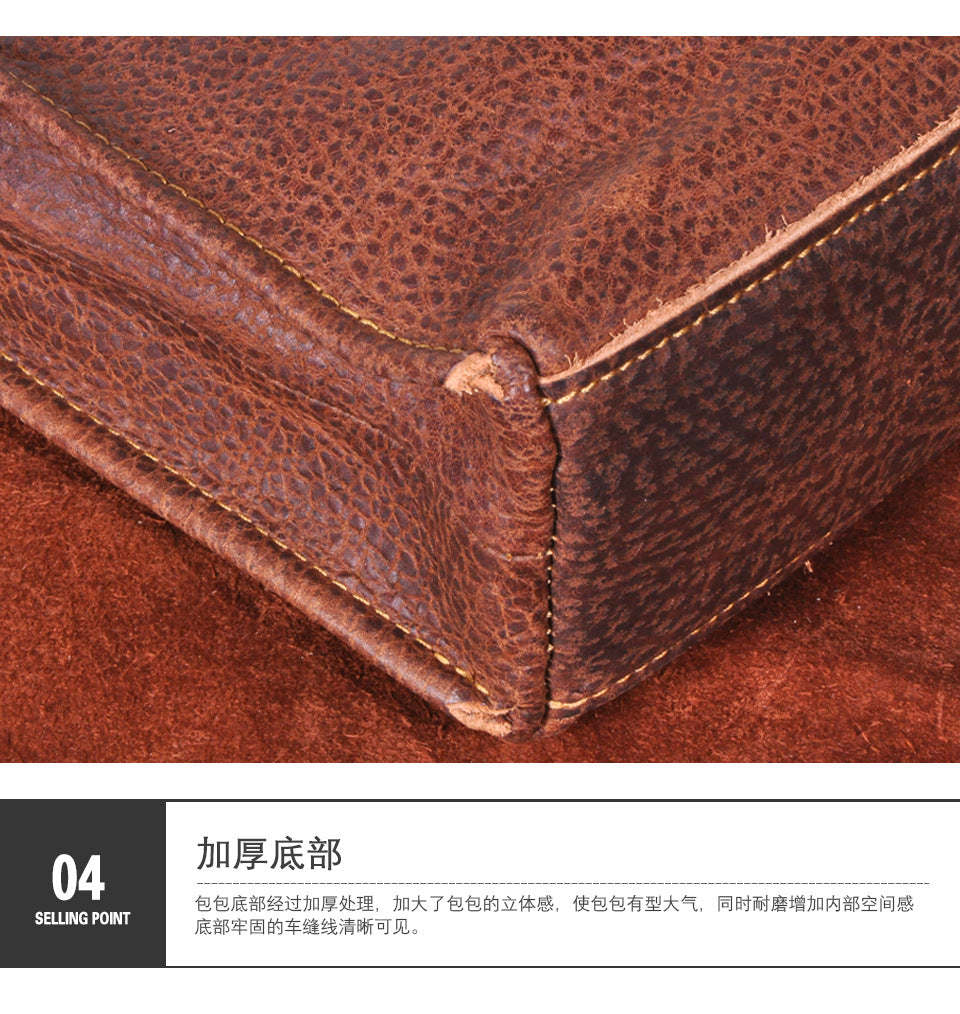 Men's Briefcase Crossbody Bag Cowhide Genuine Leather Retro Shoulder Bag Computer Bag