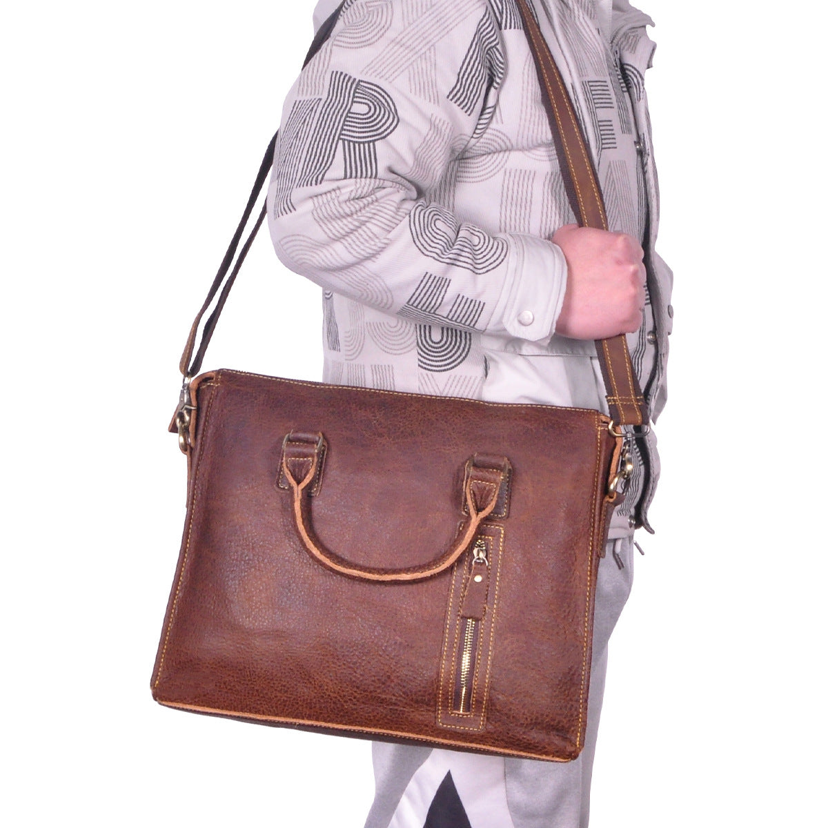 Men's Briefcase Crossbody Bag Cowhide Genuine Leather Retro Shoulder Bag Computer Bag