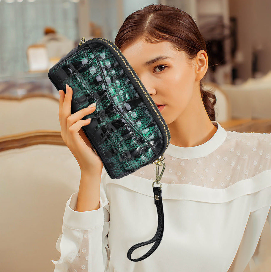 Ladies Handbag Genuine Leather Crocodile Pattern Clutch Bag Temperament Large Capacity Double Zipper Fashion Temperament Shoulder Bag.Pochette