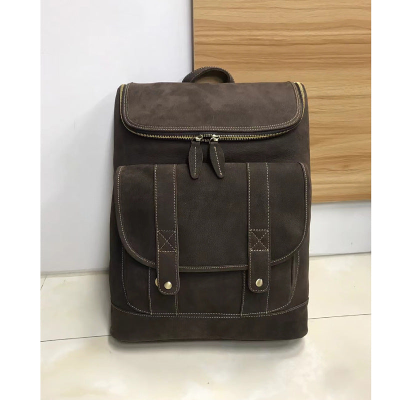 Men's Backpack Genuine Cowhide Leather Crazy Horse Retro Unisex Travel Bag