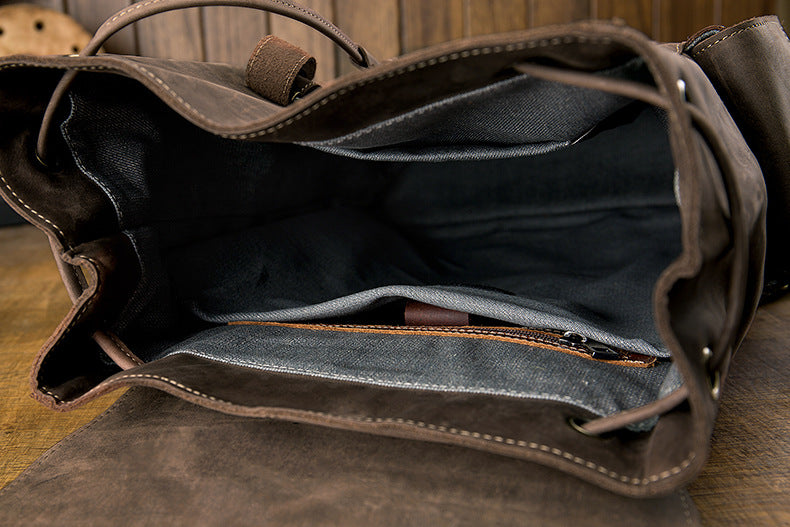 Men's Backpack, Original Handcrafted, Genuine Cowhide Leather, Retro Casual, Unisex, Travel Bag, Computer Bag
