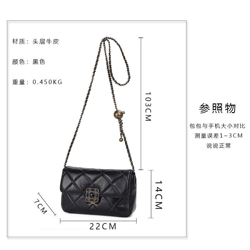 Women's bag Cowhide plaid chain bag Retro luxury fashion shoulder bag that goes with anything. Pochette