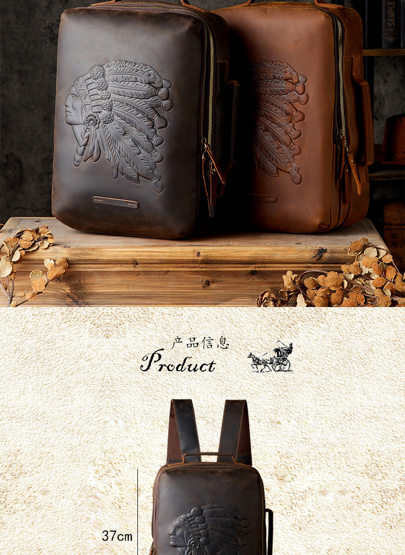 Men's Rucksacks Cowhide Genuine Leather Crazy Horse Handmade Handbags Fashion Computer Bags for Men