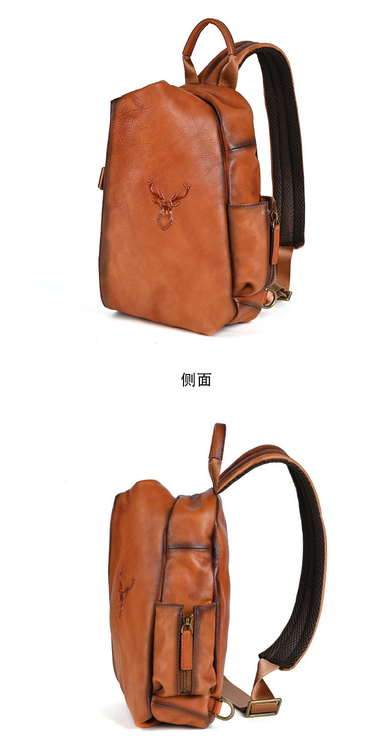 Men's Bust Bag Genuine Cowhide Leather Retro Casual Men's Crossbody Bag Travel Bag