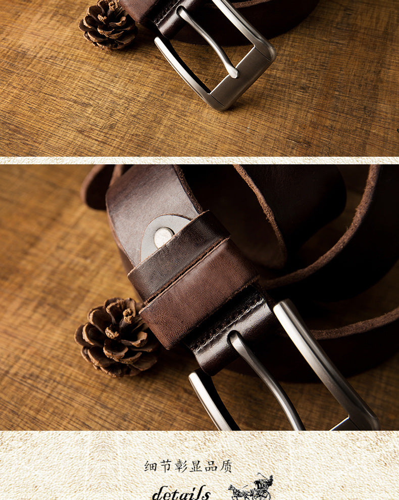 Men's belt handmade original cowhide genuine leather needle buckle simple casual vintage men's belt