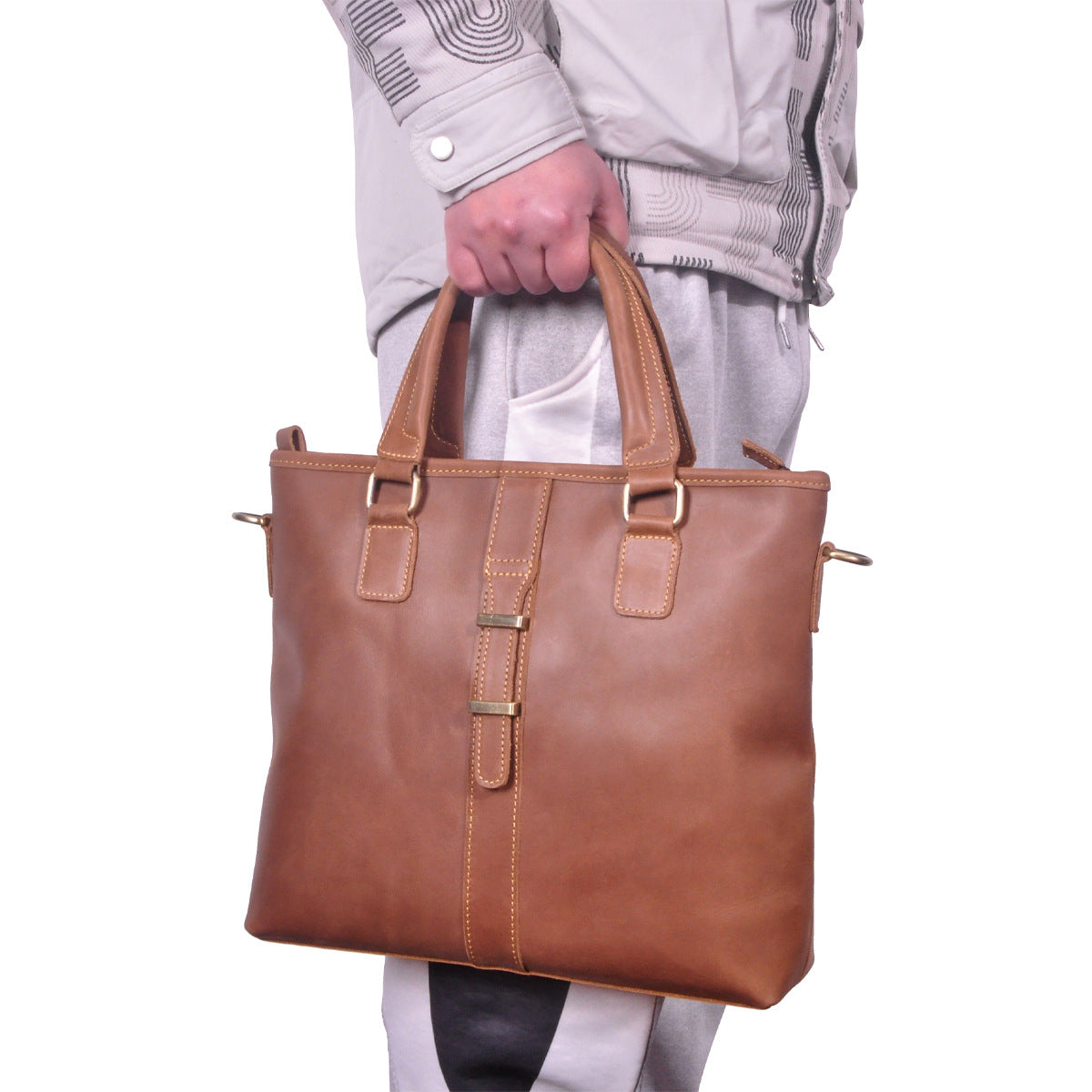 Men's Briefcase Shoulder Bag Retro Business Handbag Cowhide Genuine Leather Men Computer Bag
