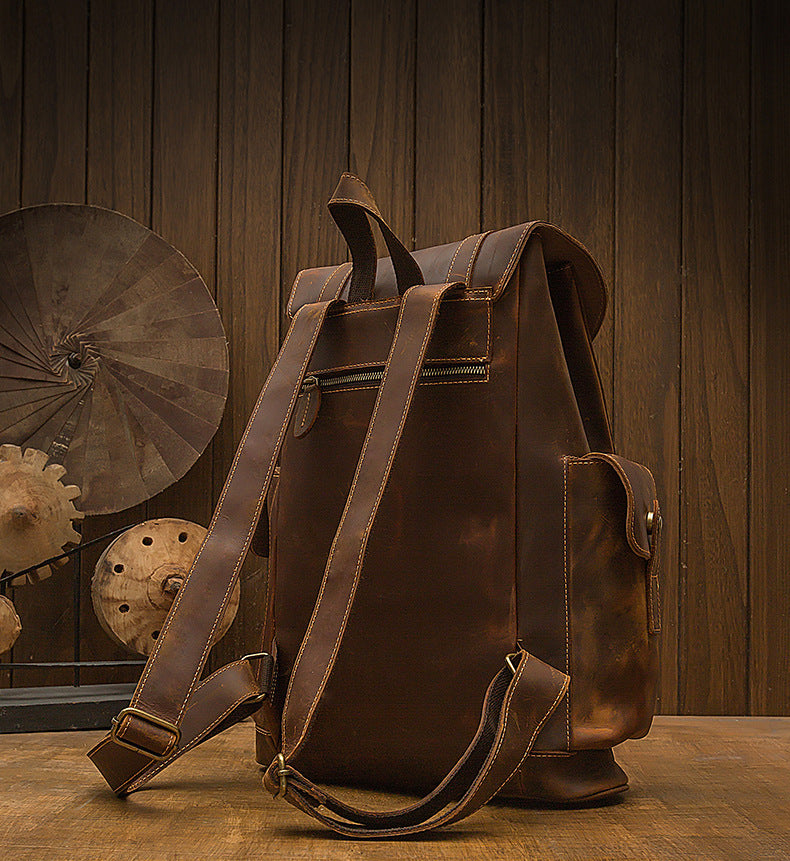 Men's Backpack, Original Handcrafted, Genuine Cowhide Leather, Retro Casual, Unisex, Travel Bag, Computer Bag