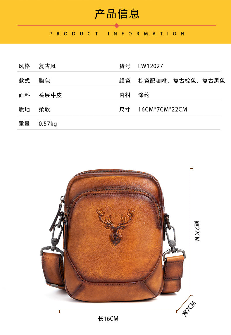 Men's Bust Bag Versatile Cowhide Genuine Leather Retro Casual Crossbody Bag for Men