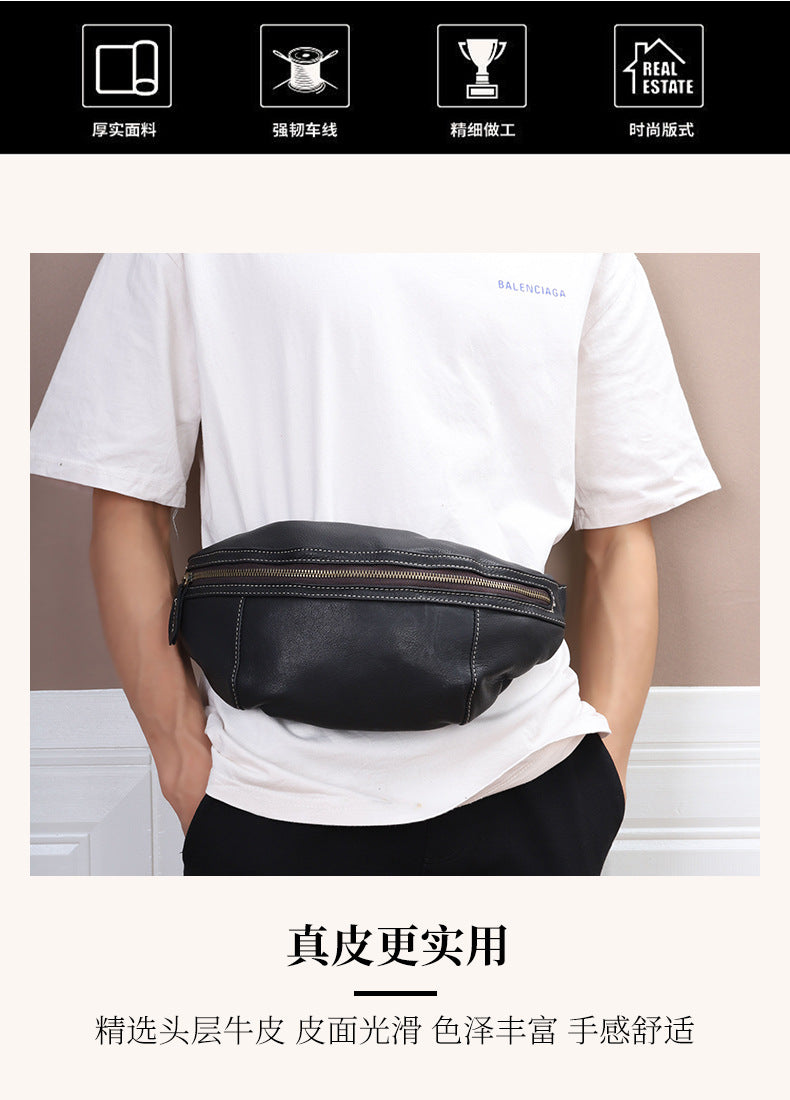 Men's Bust Bag Genuine Cowhide Leather Retro Casual Fashion Shoulder Bag Crossbody Bag for Men