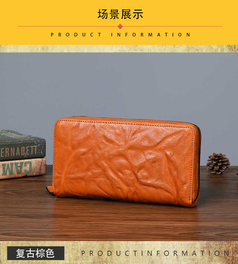Men's Wallet Cowhide Genuine Leather Clutch Bag Mobile Phone Bag Retro Casual Men's Handbag