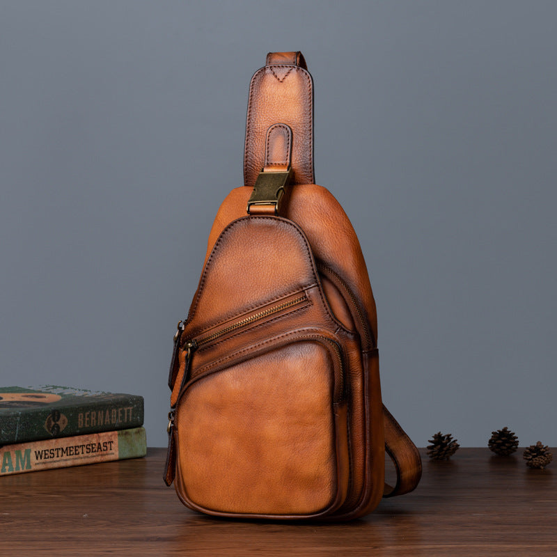Men's bust bag Genuine cowhide leather retro crossbody bag for men