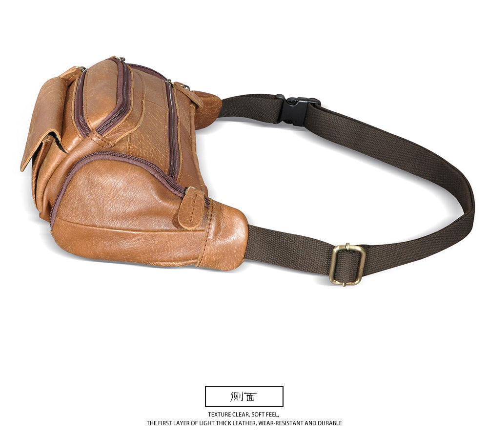 Men's waist pouch cowhide genuine leather fashion retro outdoor bust bag for men