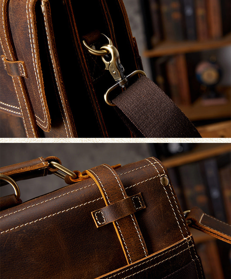 Men's Backpack Handcrafted Genuine Cowhide Leather Retro Multifunctional Casual Crossbody Bag Handbag Handbag for Men