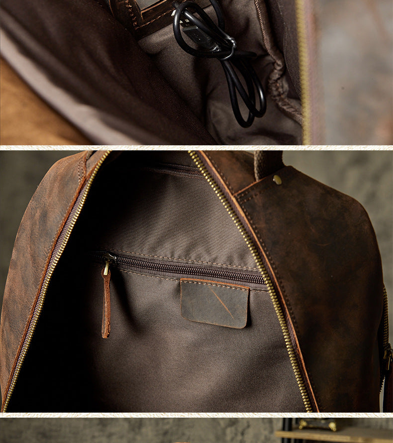 Men's backpack handmade cowhide travel bag retro large capacity computer bag