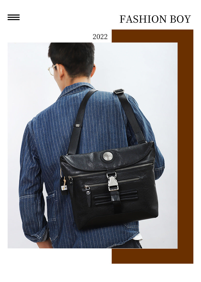 Men's Shoulder Bag Genuine Cowhide Leather Crazy Horse Retro Men's Crossbody Bag