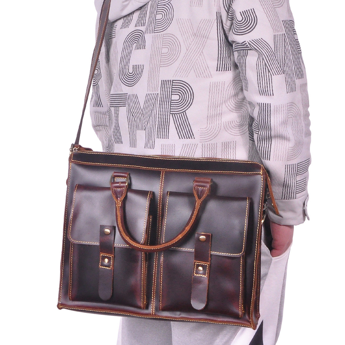 Men's Handbag Briefcase Cowhide Genuine Leather Retro Business Men Computer Bag