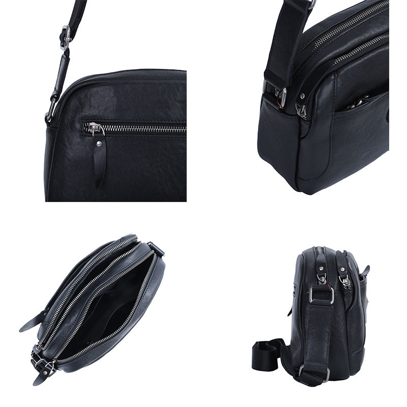 Men's Shoulder Bag Genuine Cowhide Leather Retro Casual Fashion Large Capacity Crossbody Bag for Men