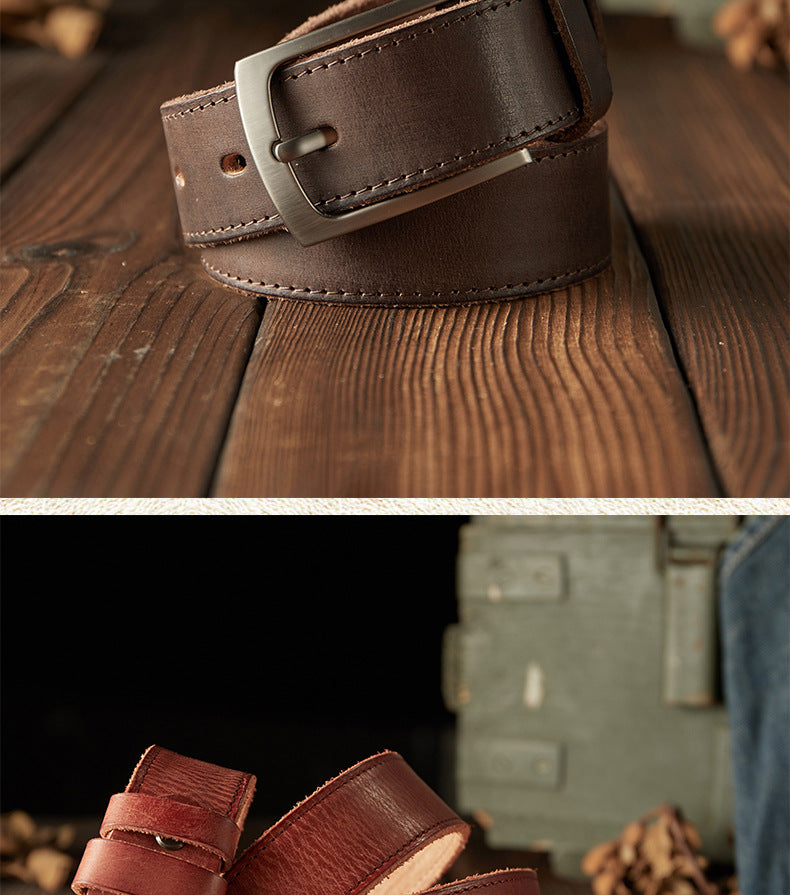 Men's Belt Handmade Genuine Cowhide Leather Needle Buckle Vintage Men's Belt