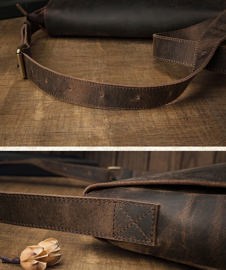 Men's Messenger Bag Handmade Genuine Cowhide Leather Crazy Horse Retro Casual Shoulder Bag Crossbody Computer Bag