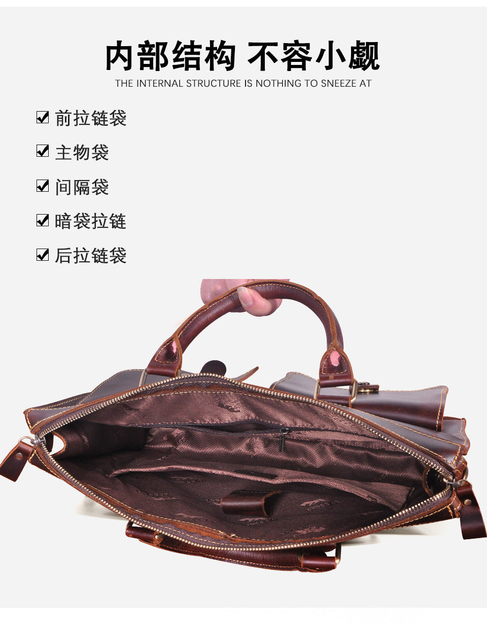 Men's Handbag Briefcase Cowhide Genuine Leather Retro Business Men Computer Bag
