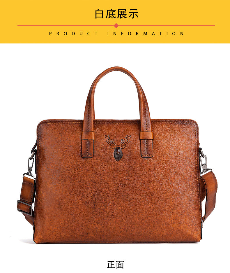 Men's Briefcase Genuine Cowhide Leather Simple Fashion Retro Casual Bag Computer Bag for Men