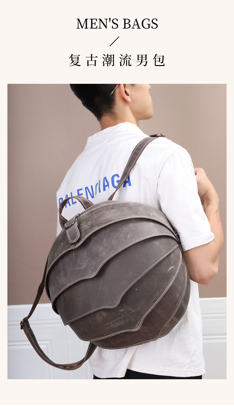 Men's Backpack Cowhide Genuine Leather Crazy Horse Personality Fashion Beatles Casual Men's Travel Bag