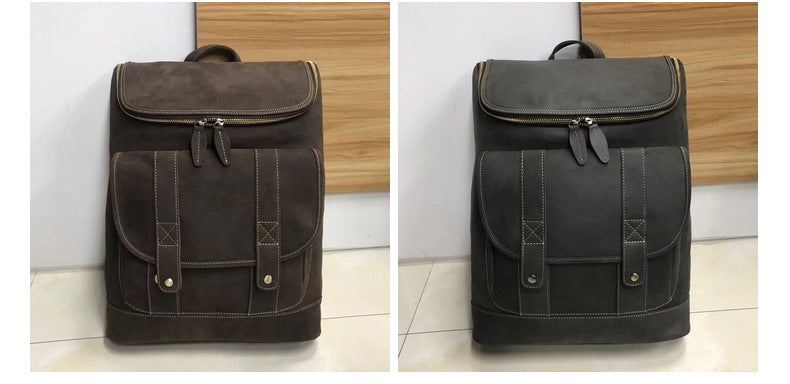 Men's Backpack Genuine Cowhide Leather Crazy Horse Retro Unisex Travel Bag