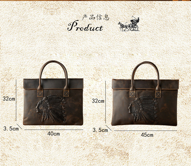 Men's handbag handbag handmade cowhide crazy horse business trip portable business casual men's briefcase thin computer bag