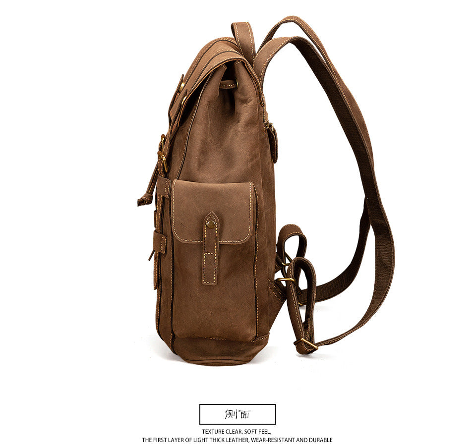 Men's backpack cowhide genuine leather retro large capacity computer bag for men