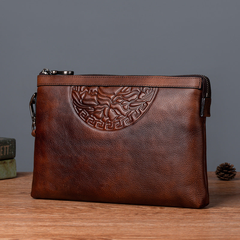 Men's Clutch Bag Genuine Cowhide Leather Retro Casual Men's Handbag