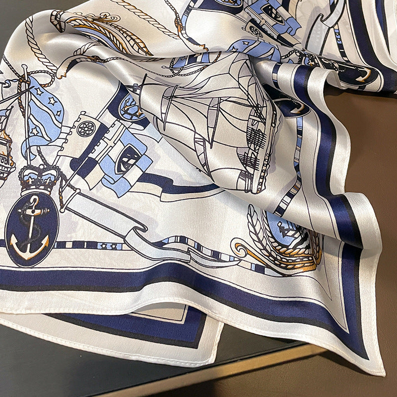 Silk scarf French retro simple chain print pattern women elegant temperament neckerchief