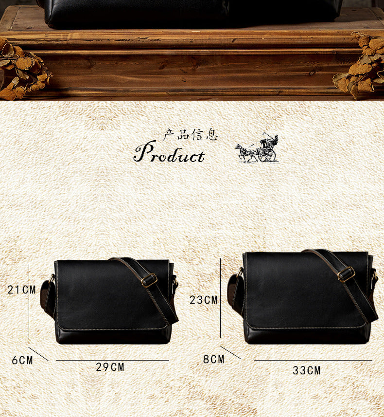 Men's Shoulder Bag Original Handmade Genuine Cowhide Leather Casual Messenger Bag Crossbody Bag