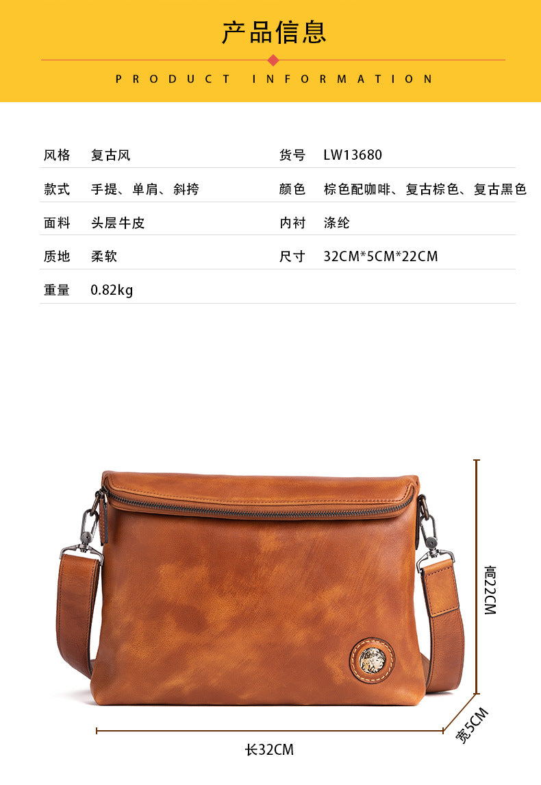 Men's shoulder bag Genuine cowhide leather business crossbody bag for men