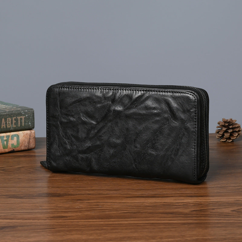 Men's Wallet Cowhide Genuine Leather Clutch Bag Mobile Phone Bag Retro Casual Men's Handbag