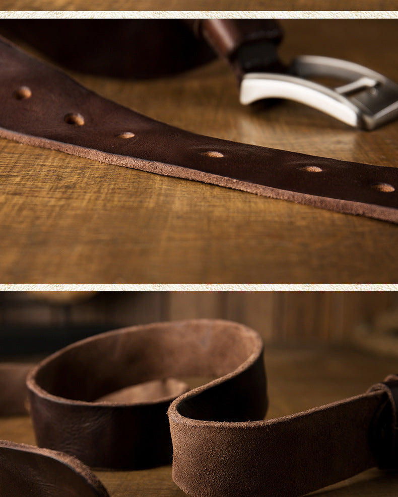 Men's belt handmade original cowhide genuine leather needle buckle simple casual vintage men's belt