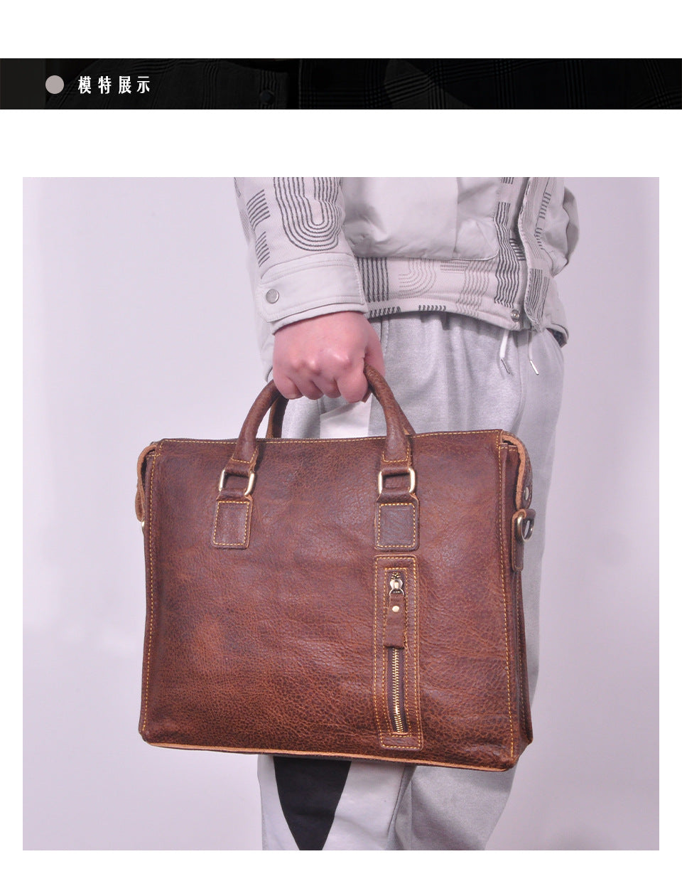 Men's Briefcase Crossbody Bag Cowhide Genuine Leather Retro Shoulder Bag Computer Bag
