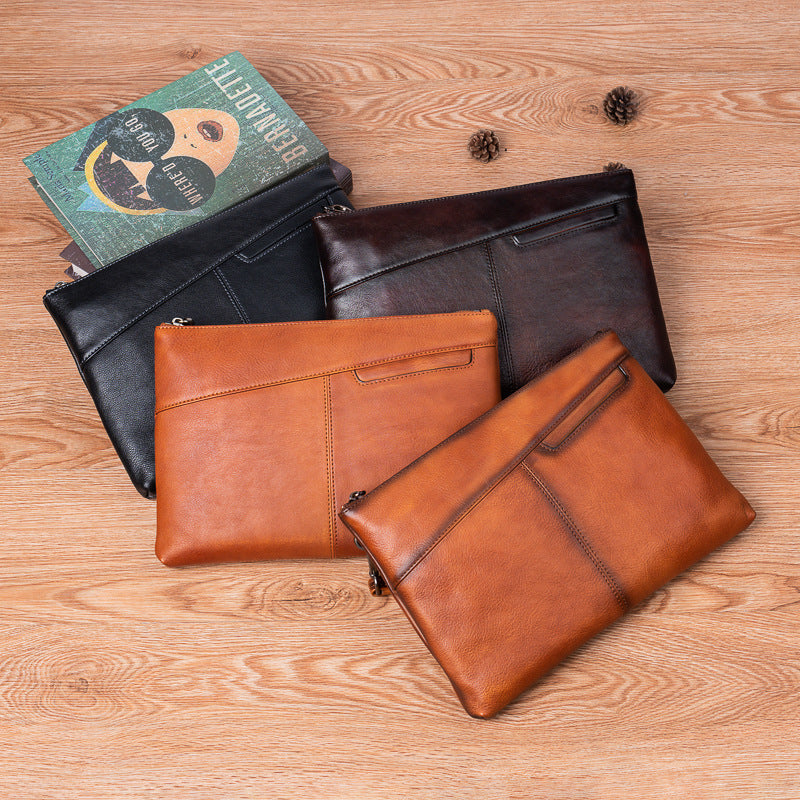 Men's Wallet Cowhide Genuine Leather Clutch Bag Retro Casual Men's Handbag