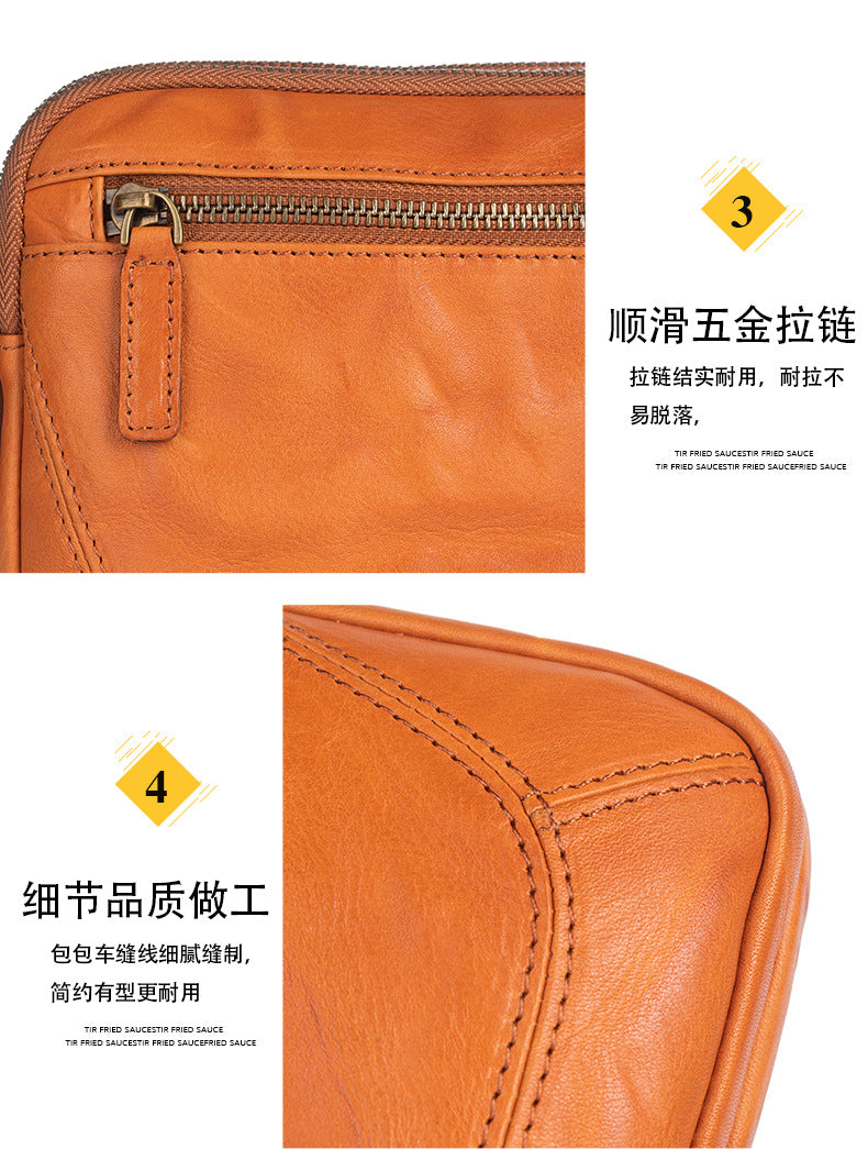 Men's Shoulder Bag Genuine Cowhide Leather Retro Crossbody Bag for Men