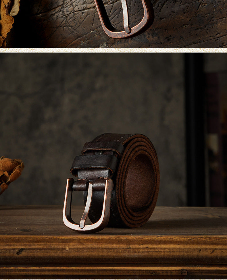 Men's belt handmade vintage cowhide genuine leather casual fashion needle buckle copper buckle belt