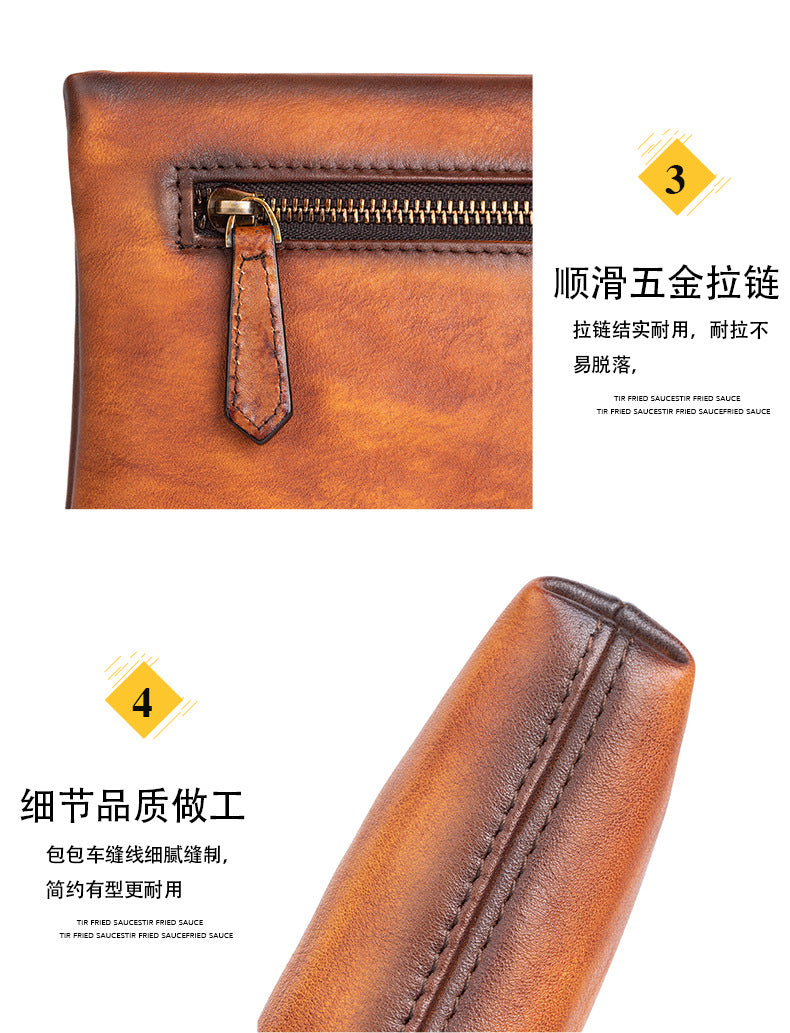 Men's Clutch Bag Genuine Cowhide Leather Retro Casual Men Bag