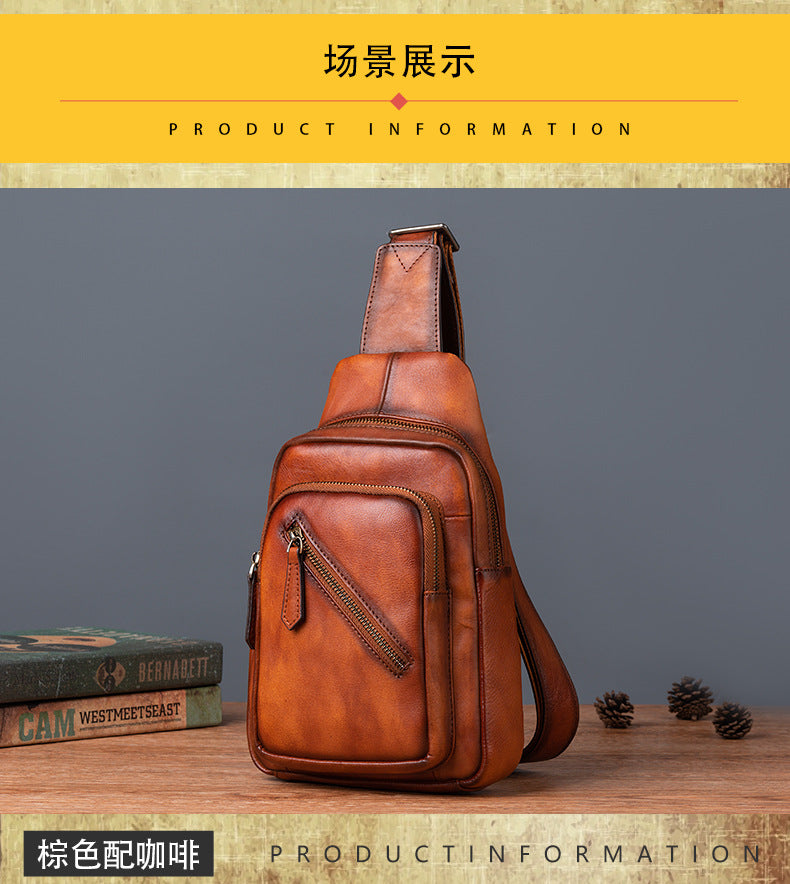 Men's Crossbody Bag Genuine Cowhide Leather Retro Casual Men's Bust Bag