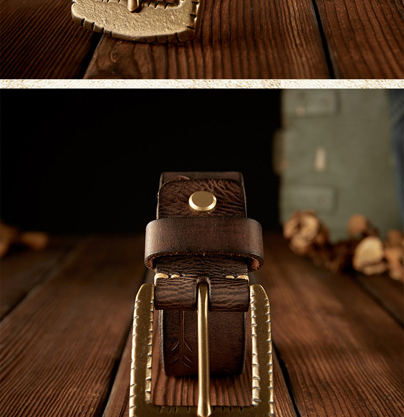Men's Belt Handmade Vintage Genuine Cowhide Leather Needle Buckle Unique Fashion Casual Men's Belt