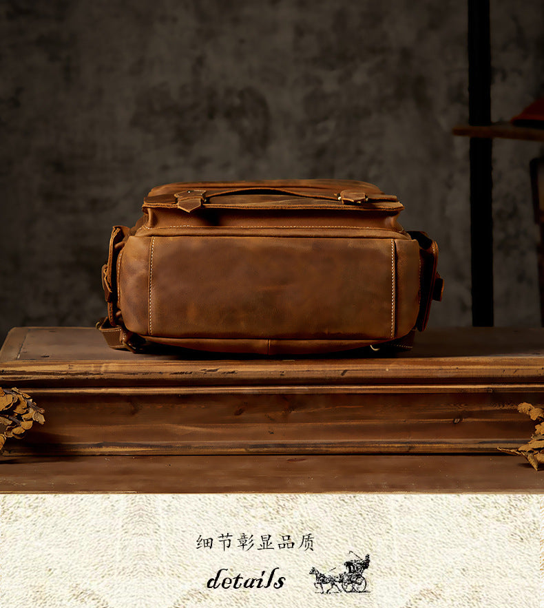 Men's Backpack Handmade Cowhide Genuine Leather Retro Crazy Horse Large Capacity Travel Bag Men's Computer Bag