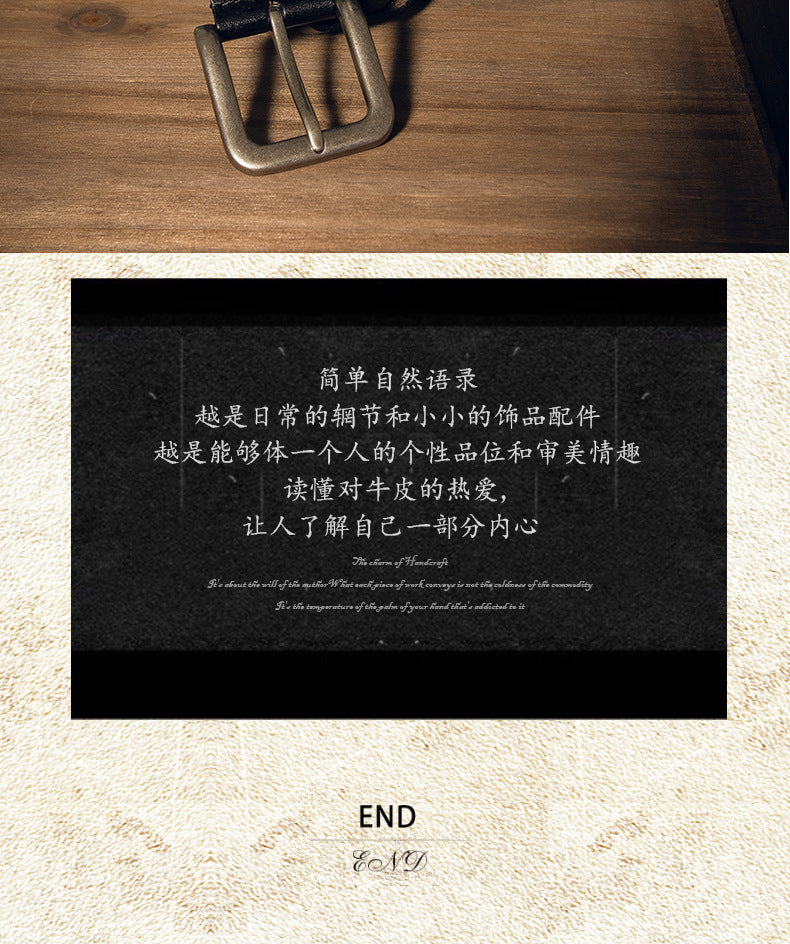 Men's Belt Genuine Cowhide Leather Handmade Needle Buckle Simple Casual Vintage Fashion Men's Belt