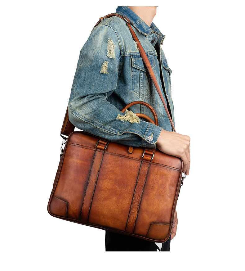 Men's Briefcase Cowhide Genuine Leather Retro Casual Men's Handbag