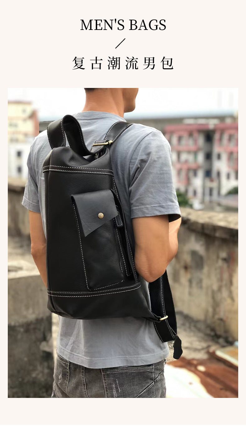 Men's Crossbody Bag Genuine Cowhide Leather Crazy Horse Fashion Commuter Shoulder Bag for Men